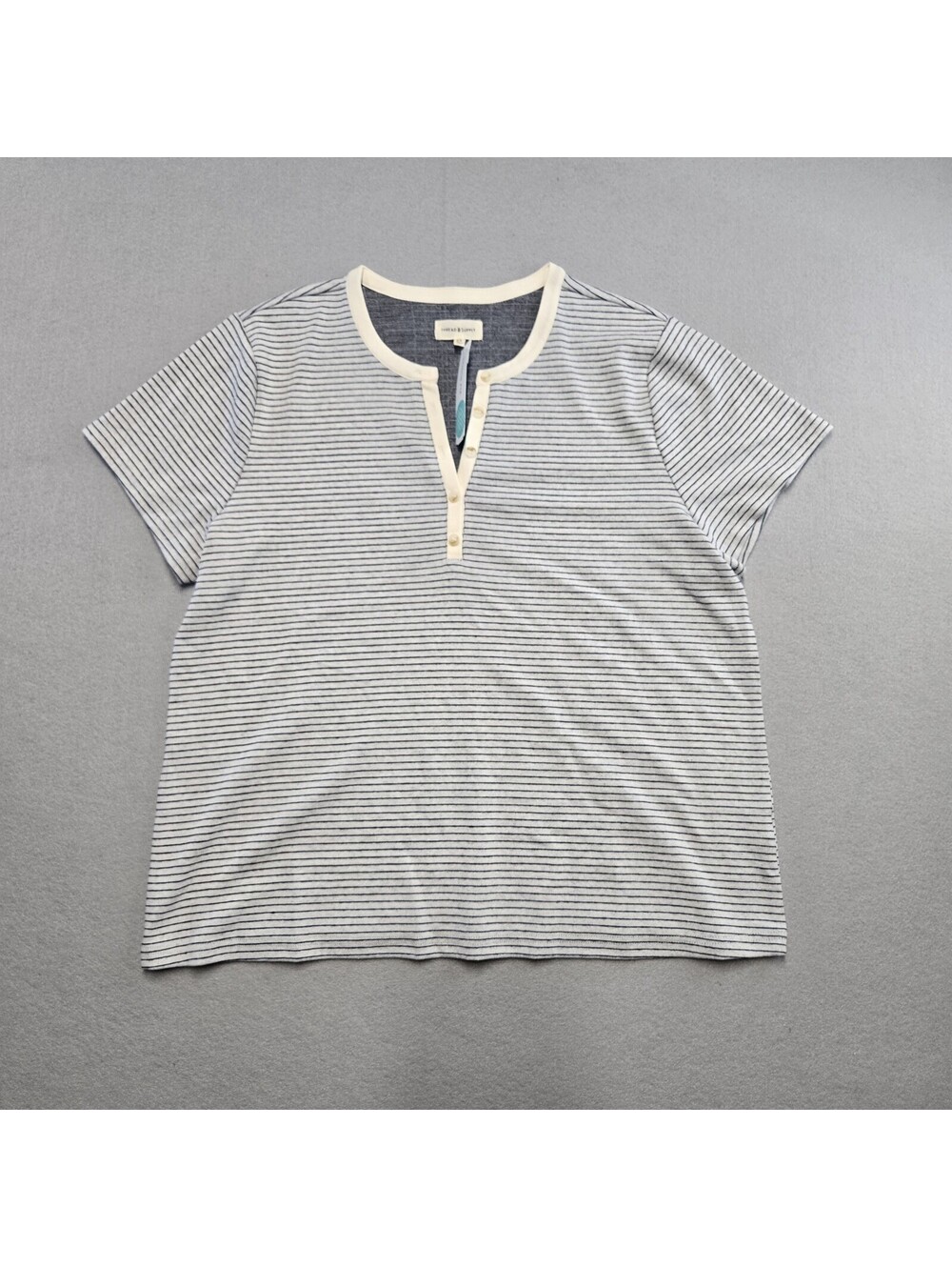 Thread & Supply Henley Top Womens 2X White Navy Stripe Knit Stretch NWT T6616
